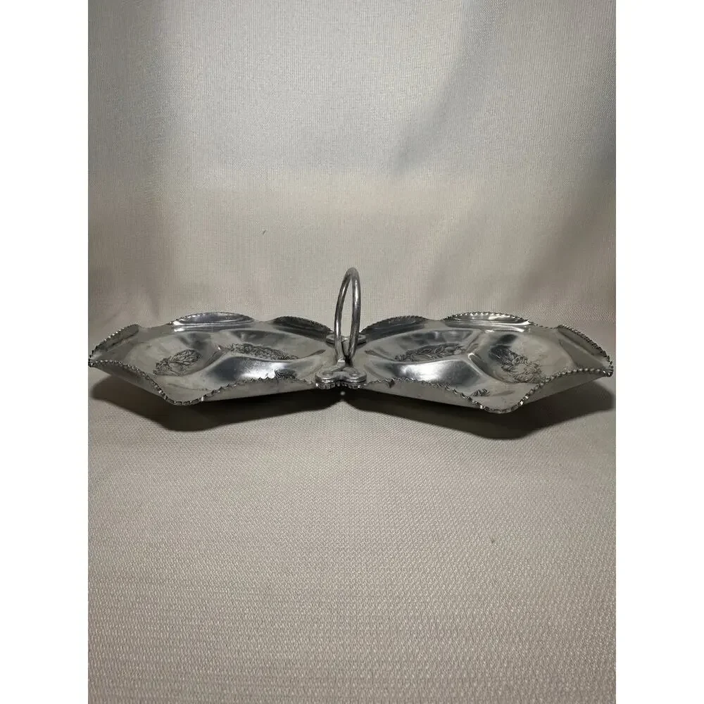 Vintage Cromwell Hand Wrought Aluminum 14.75x8.5” Double Hexagon Tray Fruit